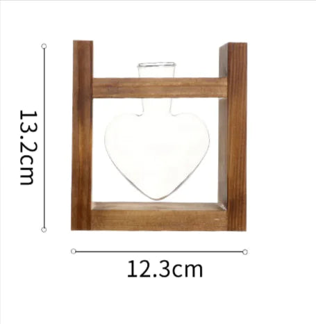 Heart-Shaped Glass Vases with Wood Stand