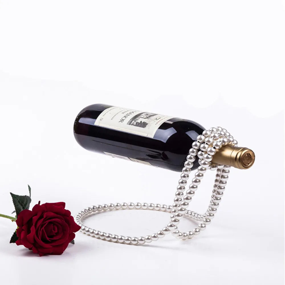 Faux Pearl Necklace Wine Holder