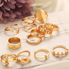 Medallion Ring Set With Austrian Crystals - 18K Gold-Plated - 13 Pieces