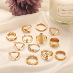 Medallion Ring Set With Austrian Crystals - 18K Gold-Plated - 13 Pieces