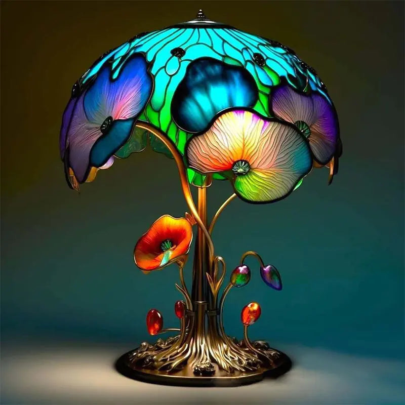 Stained-Glass Plant Table Lamp