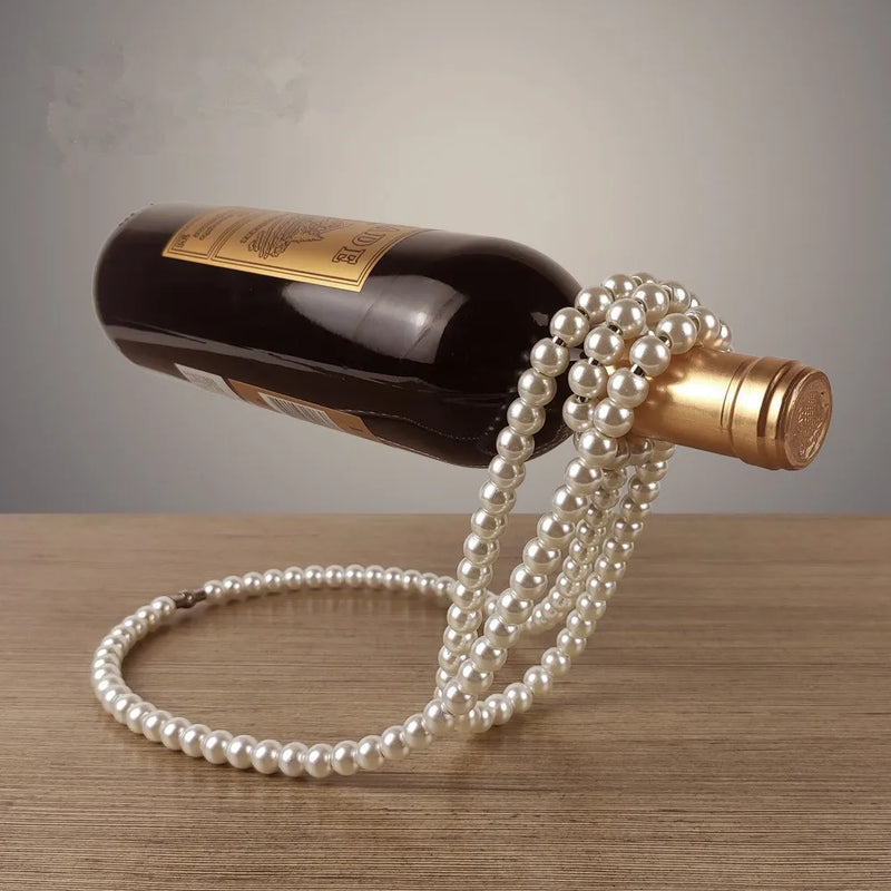 Faux Pearl Necklace Wine Holder