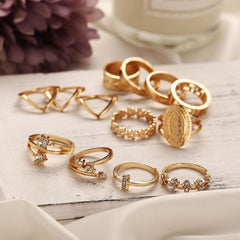 Medallion Ring Set With Austrian Crystals - 18K Gold-Plated - 13 Pieces