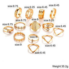 Medallion Ring Set With Austrian Crystals - 18K Gold-Plated - 13 Pieces