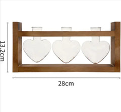 Heart-Shaped Glass Vases with Wood Stand