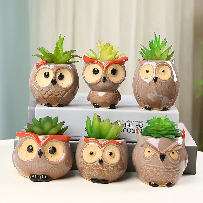 Ceramic Owl-Shaped Plant Pots