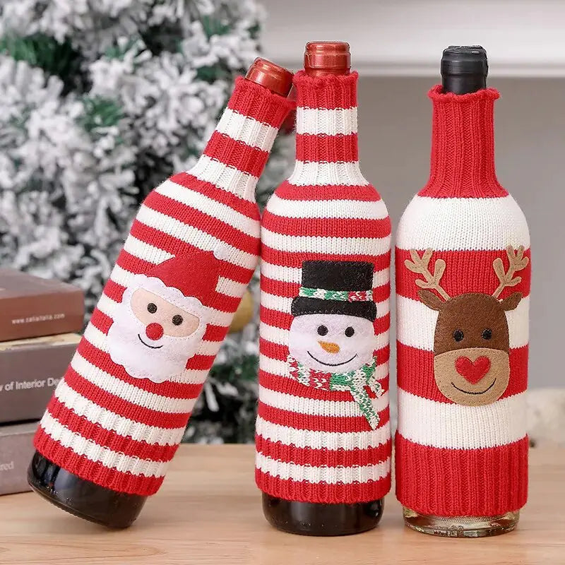 Christmas Wine Bottle Cover Set - Knitted